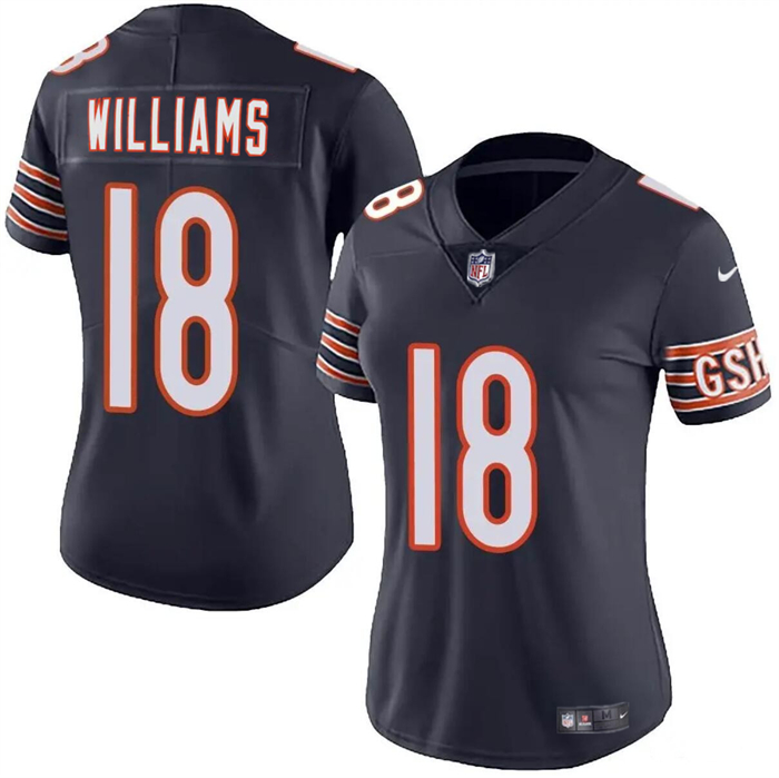 Women's Chicago Bears #18 Caleb Williams Navy 2024 Draft Vapor Football Stitched Jersey(Run Small)